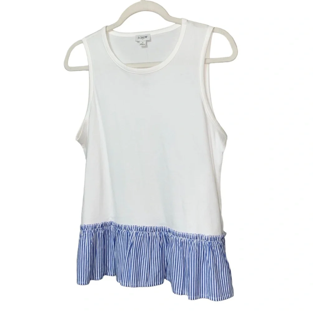 J.Crew sleeveless blue & white striped peplum hem preppy summer Tank Top Size S